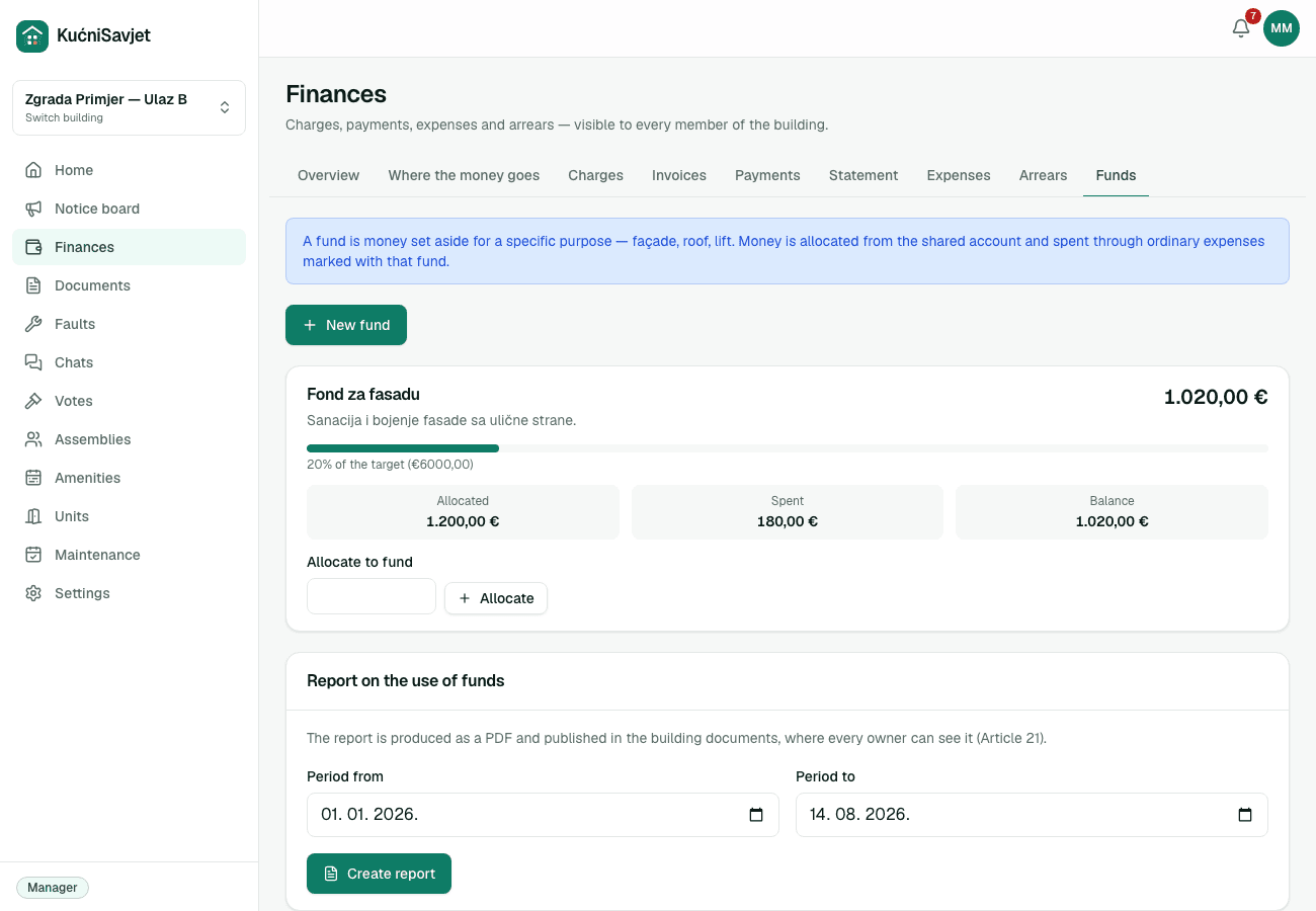 Building funds with allocated and spent amounts